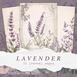 Páginas de diário de lavanda para impressão, papel floral botânico vintage, scrapbooking de ervas cottagecore, fundo de jardim de primavera grimório