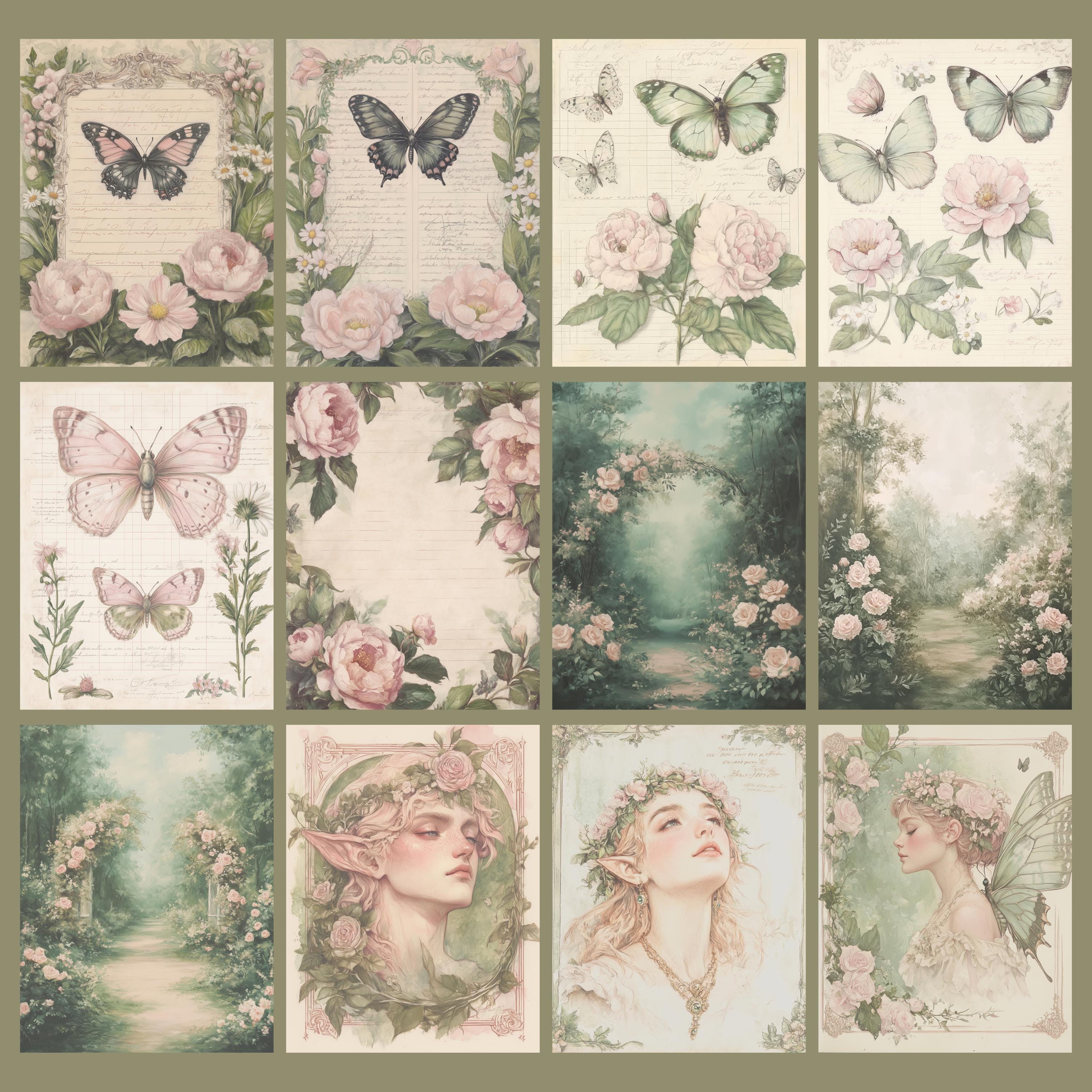 Printable Fairy Junk Journal Pages, Vintage Spring Floral Collage Paper ...