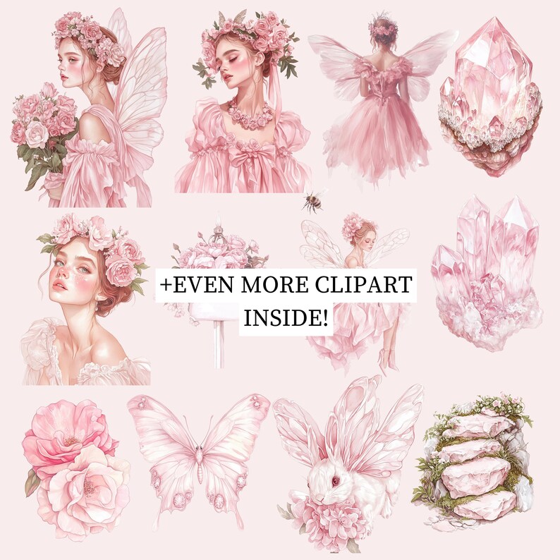 Pink Watercolor Fairy Garden Clipart Bundle, Magical Spring Garden ...