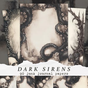 Dunkle Meerjungfrau Junk Journal Papiere, makabere Gothic Hexe Scrapbooking Hintergründe, nautischen Horror Digital druckbare Schrott Füller Schrift