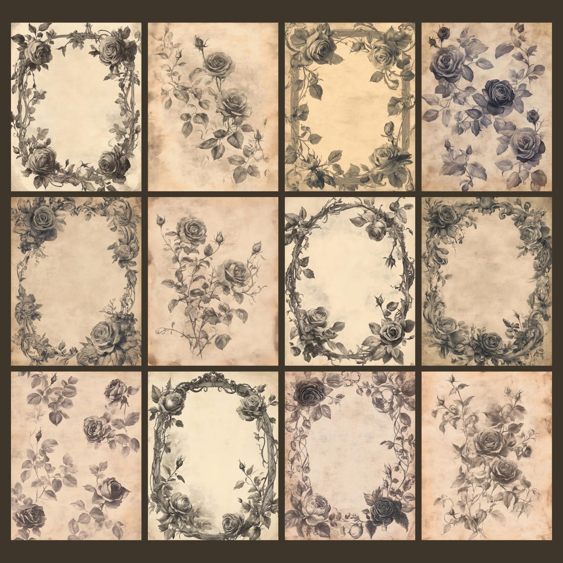 Printable Black Rose Junk Journal Pages, Vintage Gothic Scrapbooking ...