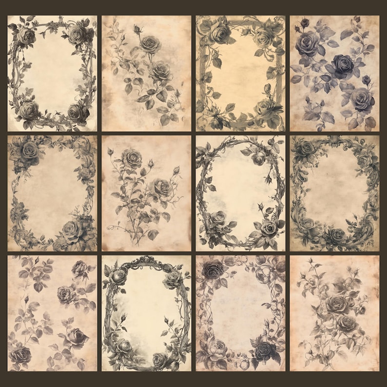 Printable Black Rose Junk Journal Pages, Vintage Gothic Scrapbooking ...