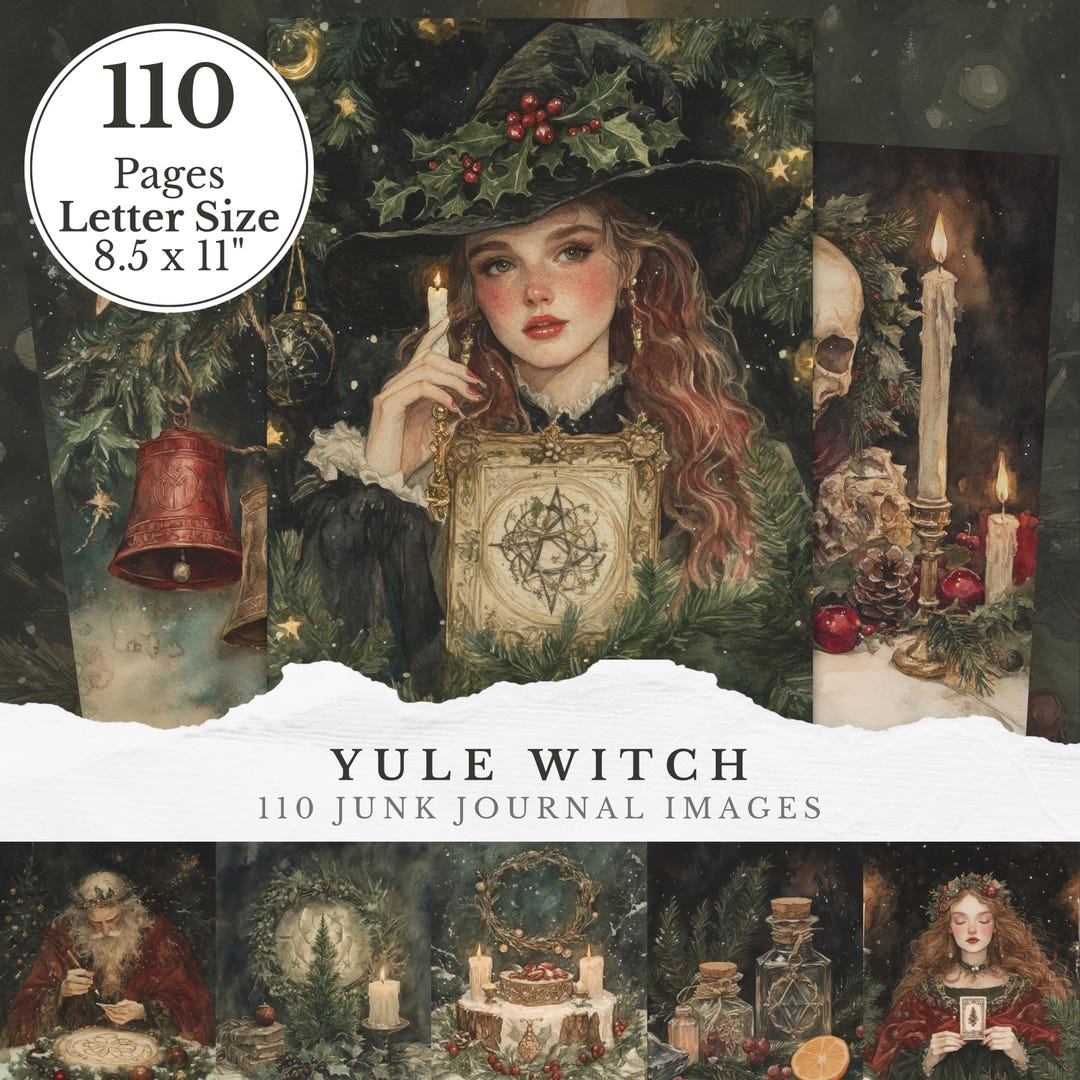 Yule Witch Junk Journal Images, Witchy Christmas Digital Pages, Pagan ...