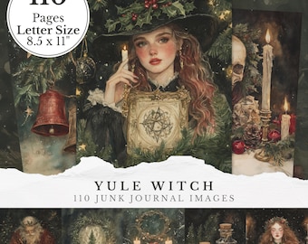 Immagini di diario di streghe di Yule, pagine digitali di Natale stregonesco, kit di diario di streghe del solstizio d'inverno pagano, materiali stampabili per scrapbooking