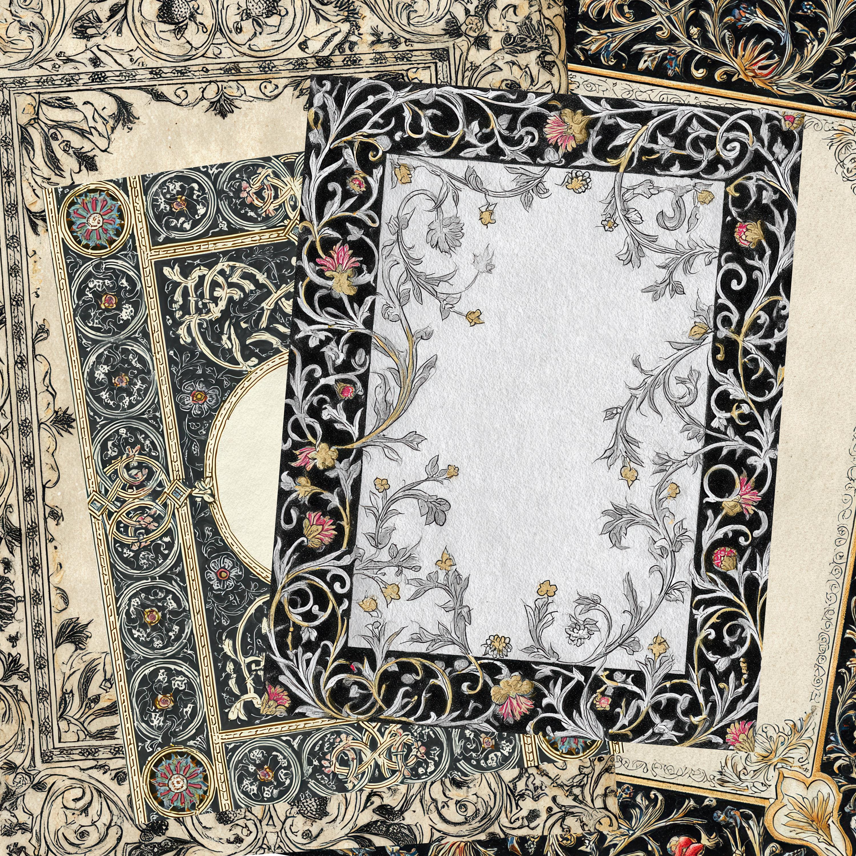 Black Manuscript Pages, Gothic Junk Journal Paper, Illuminated ...
