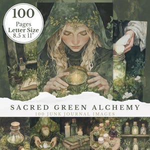 Groene heks ongewenste dagboekpagina's, afdrukbare Witchy Ephemera, digitale Grimoire Kit, natuur plakboek, bosheks dagboek benodigdheden