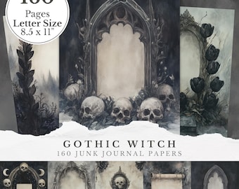 Gothic Witch Junk Journal Papers, Dark Occult Writing Pages, Vintage Gothic Grimoire Printable Kit