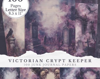 Viktorianische Krypta Wärter Junk Journal Papiere, Gothic Friedhof Makaber Scrapbooking Hintergrund, Dark Academia Cemetery Scrapbook Halloween