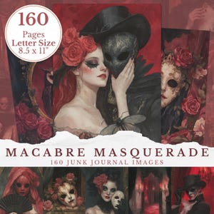 Macabere maskerade ongewenste dagboekpagina's Halloween Art Journal-benodigdheden, griezelige digitale horror plakboek rood download junkjournal-schroot