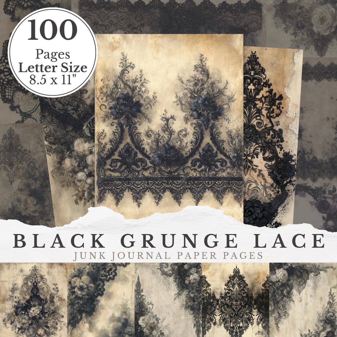 Black Lace Junk Journal Paper Bundle, Printable Decorative Vintage ...