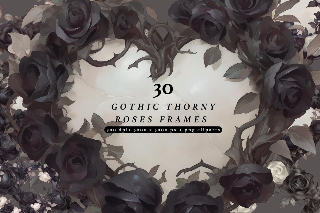 Gothic Rose Frame Clipart, Black Floral Border PNG, Romantic Gothic ...