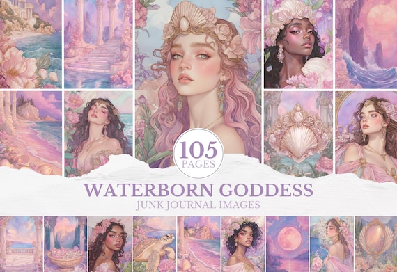 Waterborn Goddess Junk Journal Images, Ocean Goddess Art Sea Goddess Pages Magic Mythic Ocean Coastal Fantasy Scrapbooking Graphics Ephemera