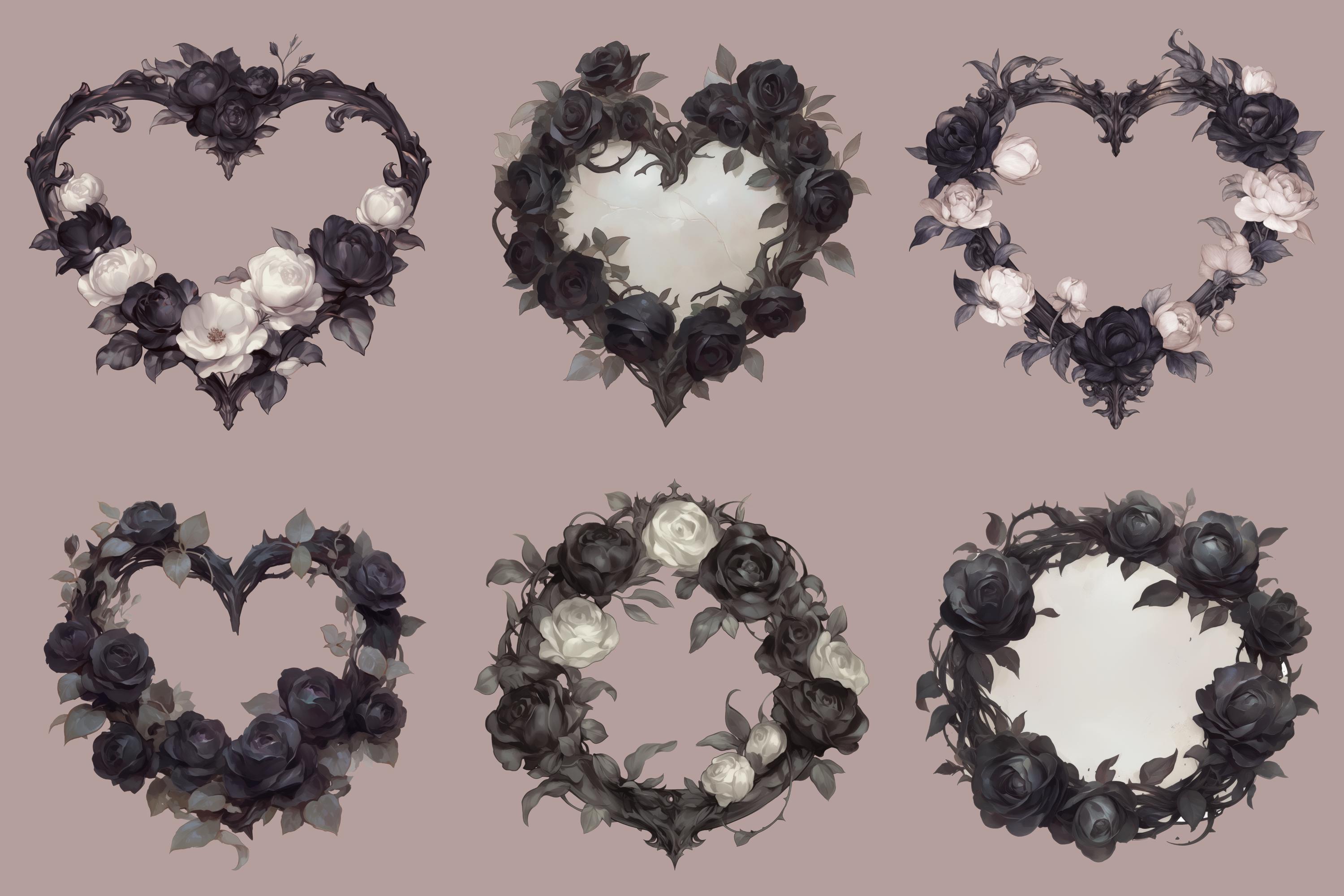 Gothic Rose Frame Clipart, Black Floral Border PNG, Romantic Gothic ...