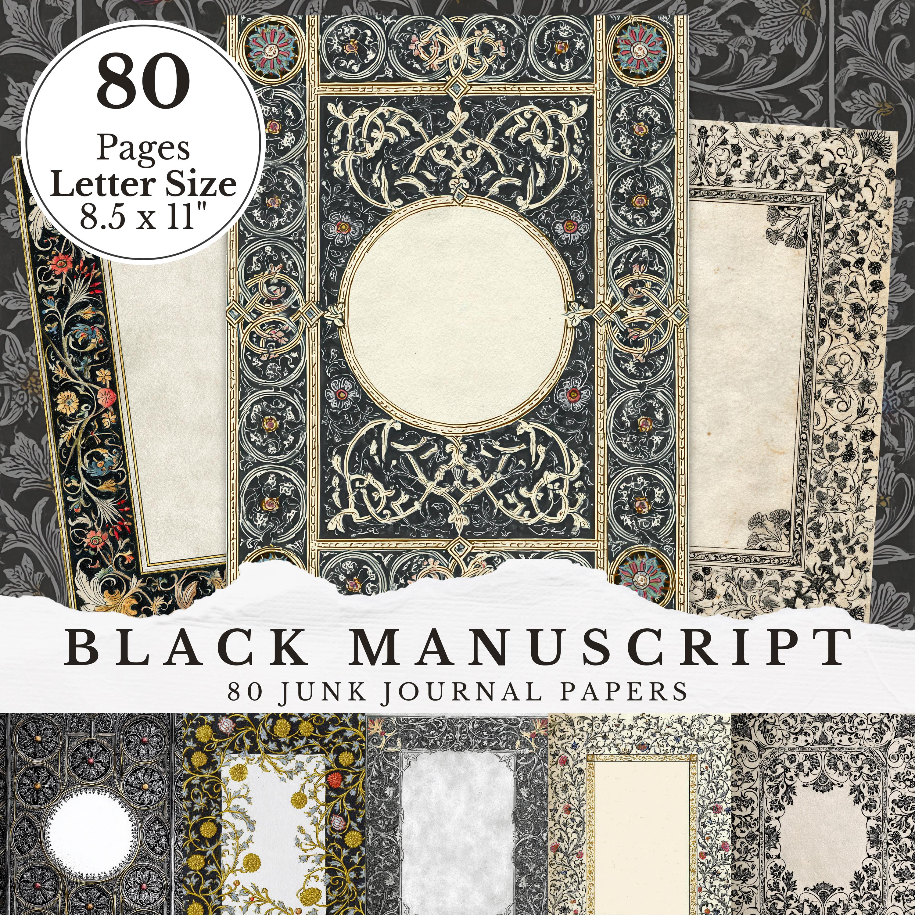 Black Manuscript Pages, Gothic Junk Journal Paper, Illuminated ...