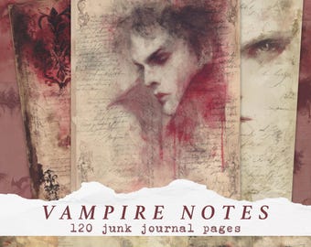 Gothic Vampire Junk Journal Pages, Vampire Printable Paper, Dark Fantasy Backgrounds, Horror Journal Kit, Spooky Halloween Collage Paper Set