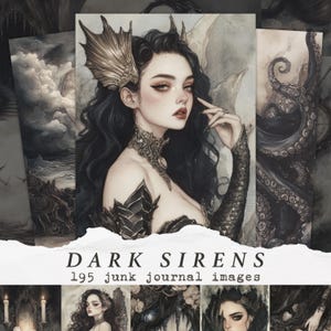 Dark Siren Junk Journal Seiten, Gothic Mermaid Ephemera, Seehexe Printable Papier, Ocean Fantasy Scrapbook Kit, Nautical Mermaidcore Witchy