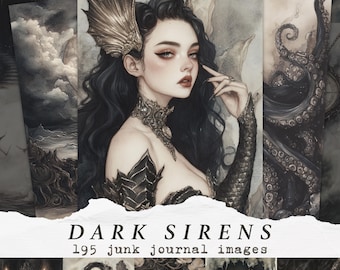 Dark Siren Junk Journal Pages, Gothic Mermaid Ephemera, Sea Witch Printable Paper, Ocean Fantasy Scrapbook Kit, Nautical Mermaidcore Witchy