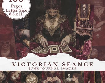 Victorian Seance Printable Junk Journal Images, Fortune Teller Esoteric Witchy Vintage Spooky Halloween Digital Half Pages Scrap Background