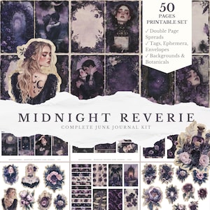 Kit de journal indésirable sombre romance goth journal indésirable éphémères, violet Witchy Fantasy Scrapbook Kit collage téléchargement numérique Junk Journal fournitures