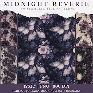 Pacote de padrões góticos sem costura roxos para scrapbooking PNG, texturas de fundo de papel gótico para scrapbooking 12x12, ornamento escuro, romance, academia, boho