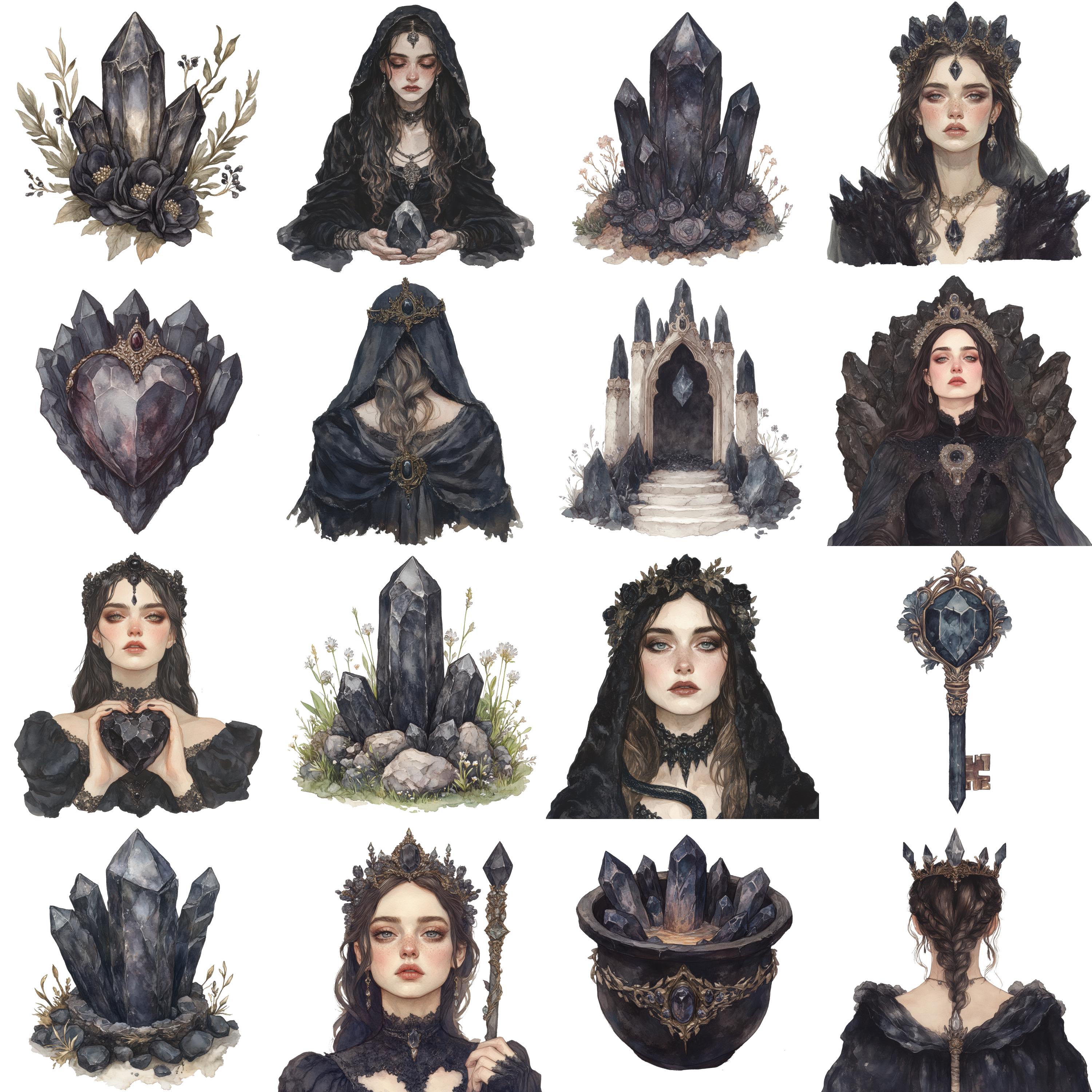 Heart of Obsidian Clipart, Gothic Crystal Witch PNG, Dark Fantasy