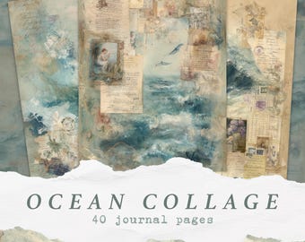 Ocean Collage Journal Pages, Nautical Scrapbook Printables, Coastal Junk Journal Paper, Vintage Sea Backgrounds, Marine Digital Sheets