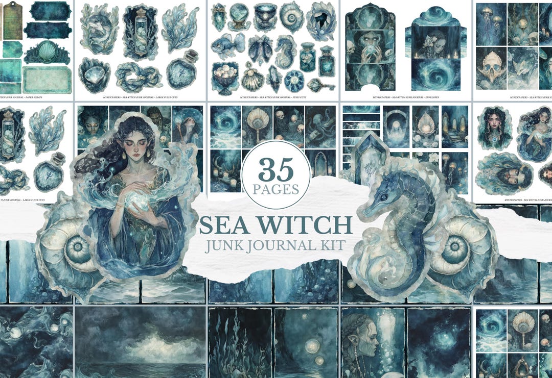 Sea Witch Junk Journal Kit, Ocean Witch Scrapbook Ephemera, Dark ...