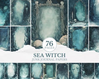 Sea Witch Junk Journal Papers, Dark Ocean Grimoire Pages, Gothic Mermaid Scrapbook Backgrounds