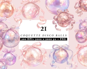 Coquette Disco Ball Png, Discoball Clipart, Pink Disco Balls Png Bundle, New Years Bachelorette Clipart, Retro Soft Girl Era Shirt Design