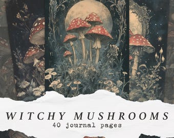 Witchy Mushroom Journal Pages, Printable Junk Journal Paper, Grimoire Spell Pages, Cottagecore Dark Academia Scrapbook Paper Set Witchcore