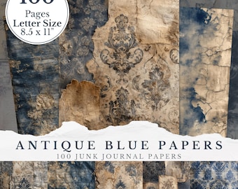 Antique Blue Shabby Chic Junk Journal Papers, Printable Vintage Digital ...