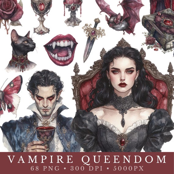 Gothic Vampire Clipart Bundle, Halloween Vampires Watercolor