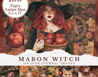 Mabon Witch Junk Journal Pages, Fall Equinox Pagan Wicca Witchcraft Junkjournal, Digital Printable Scrapbooking Images Scrapbook Supplies