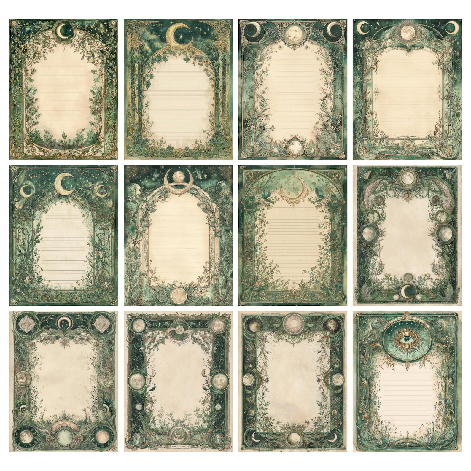 Green Witch Journal Pages Printable Grimoire Pages With Border, Fantasy ...