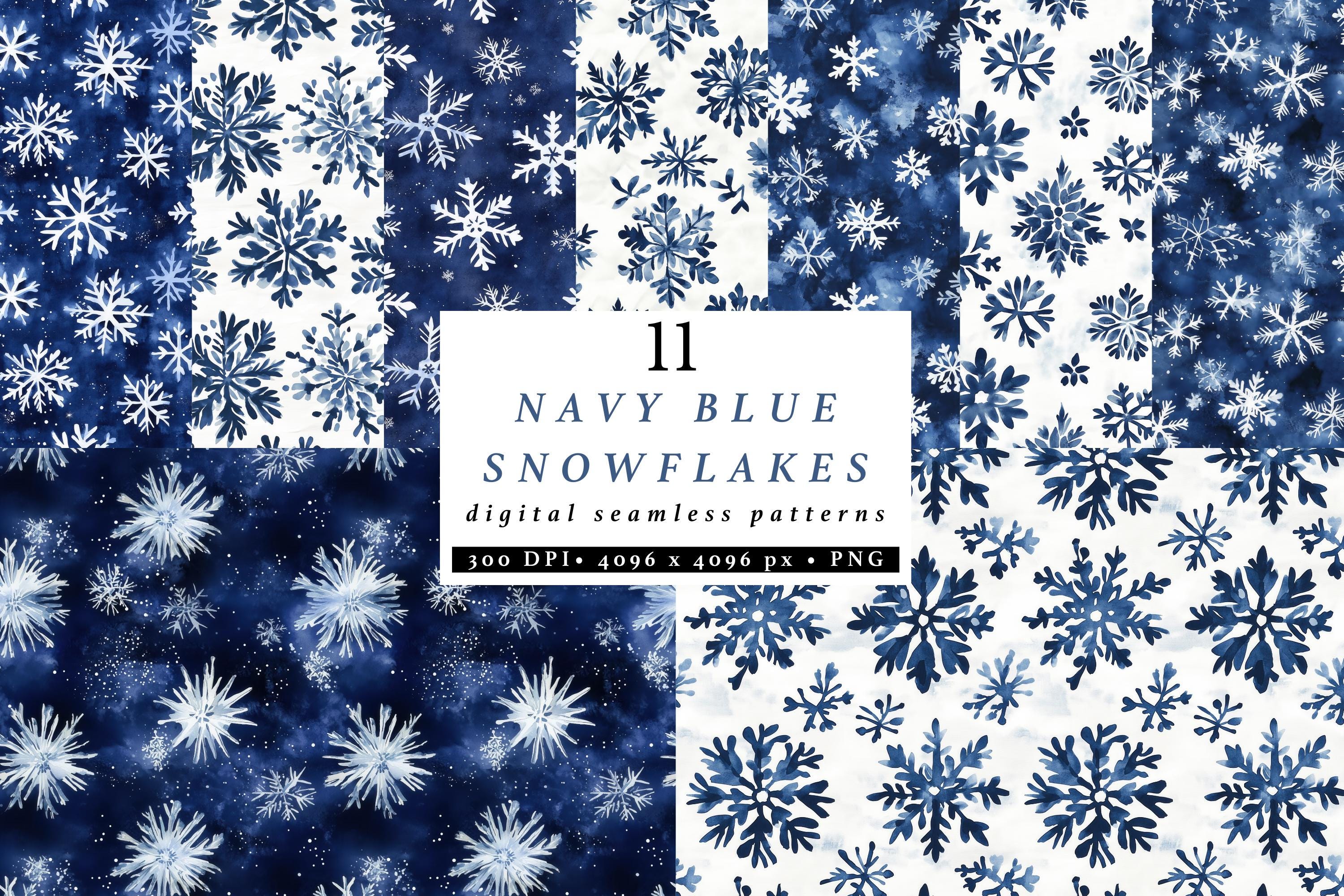 Navy Blue Watercolor Snowflake Seamless Winter Pattern, Printable Junk ...