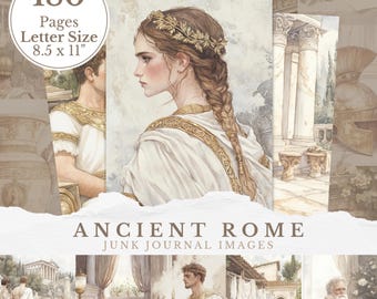 Diario basura de la antigua Roma, medias páginas, ruinas de mitología histórica, hoja de collage de gladiadores, Imperio romano, fondo griego de Pompeya, clásico
