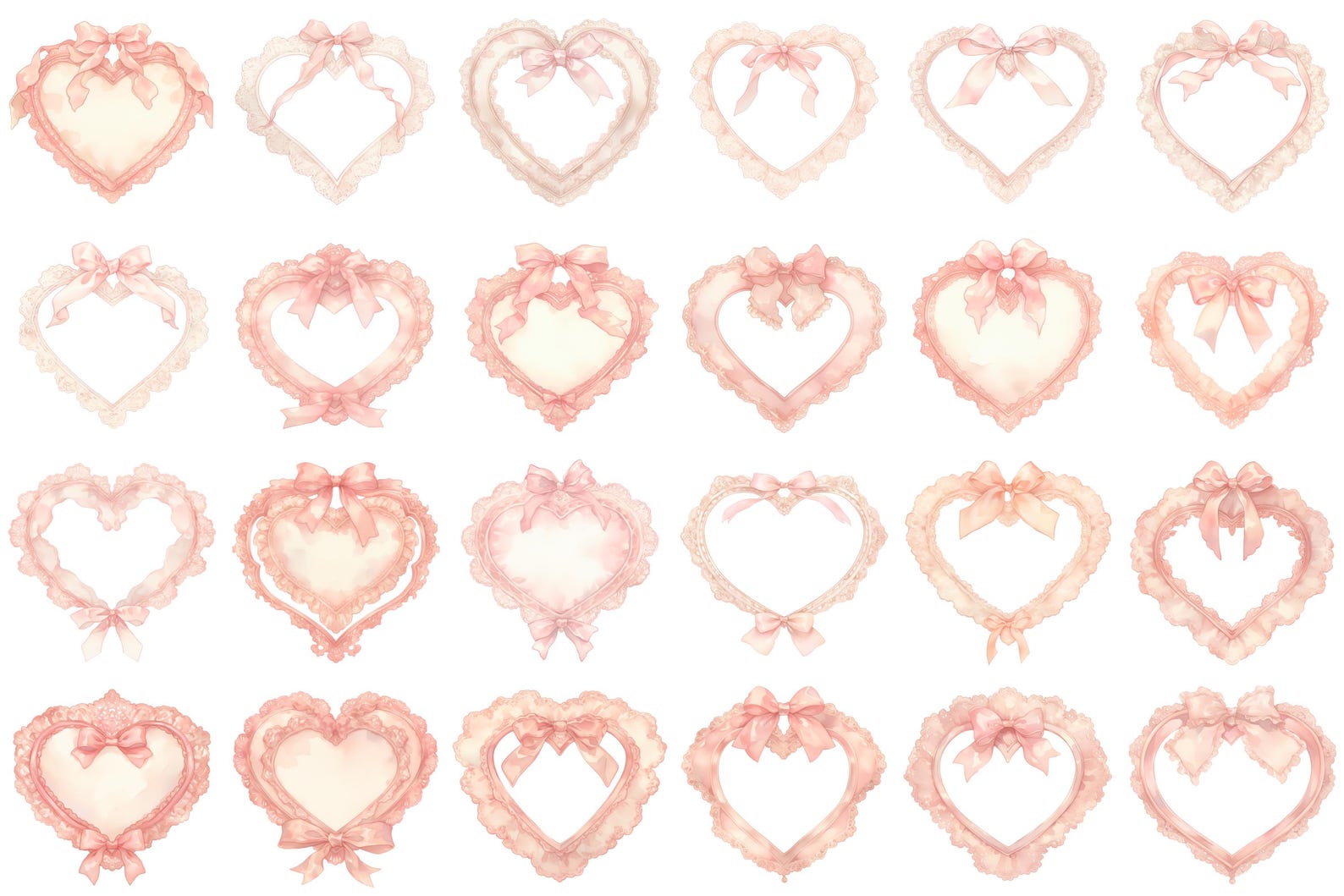Pink Coquette Heart Frame Clipart Set, Romantic Bow Border Frames, Lace ...