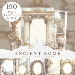 Carta da giornale antica Roma, sfondo per scrapbooking digitale, mezze pagine, Impero romano, mitologia, colonne greche storiche, cornici
