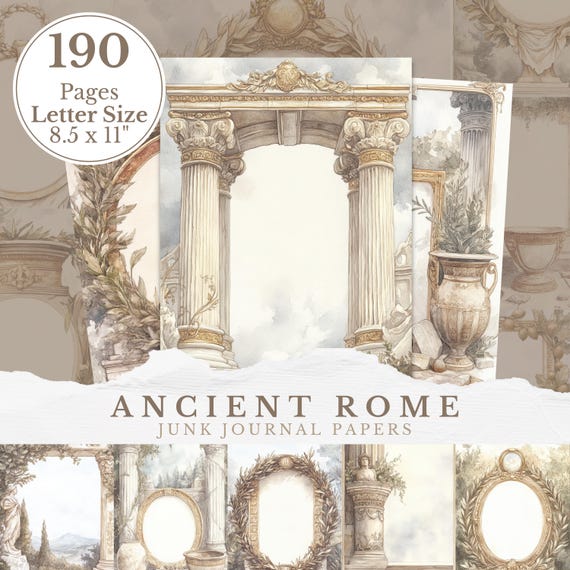 Ancient Rome Junk Journal Paper, Digital Scrapbooking Background Scrapbook Half Pages Roman Empire Mythology Historical Greek Column Frames