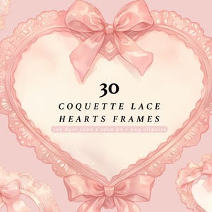 Roze coquette hart frame clipart set, romantische strik grenslijsten, kanten hartvorm frames, coquette frames png, Valentijnsdag hart clipart