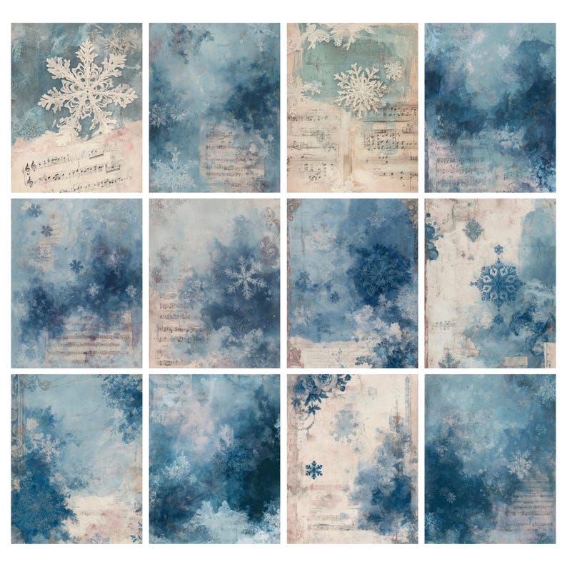 Antique Grungy Snowflake Music Sheet, Shabby Chic Winter Junk Journal ...