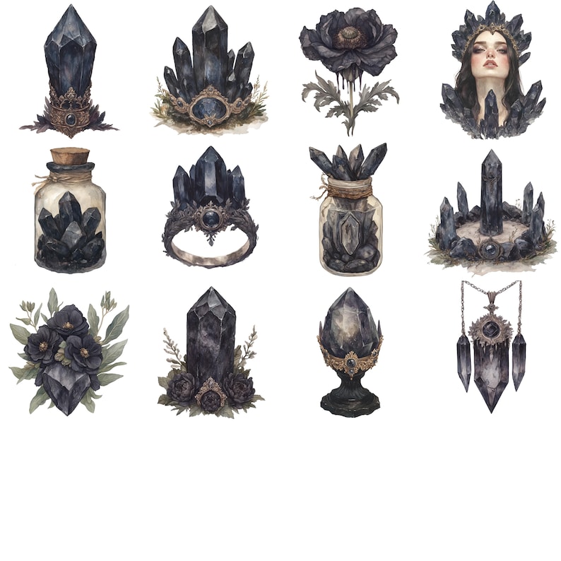 Heart of Obsidian Clipart, Gothic Crystal Witch PNG, Dark Fantasy