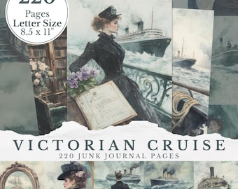 Victorian Cruise Junk Journal Page, Vintage Nautical Scrapbooking Images, Old Steamboat Ocean Historical Travel Journaling Paper, Sea Scrap