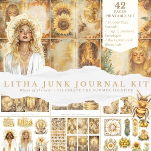 Kit per diario spazzatura Litha del solstizio d'estate, diario spazzatura pagano digitale stampabile, elementi decorativi per album di carte Sun Witch