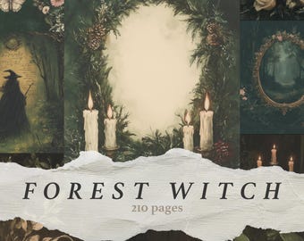 Pages de journal indésirable de sorcière de la forêt sombre, pages de sorcellerie Witchcore Wicca, page de journal de sorcière verte, papier de scrapbooking imprimable forêt fantasmagorique
