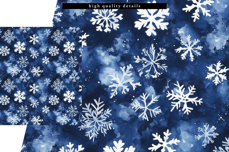 Navy Blue Watercolor Snowflake Seamless Winter Pattern, Printable Junk ...