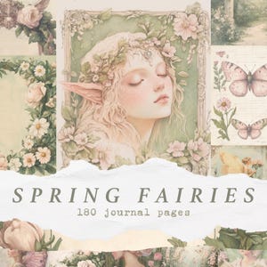 Afdrukbare Fairy Junk-dagboekpagina's, vintage lentebloemen collagepapier, Woodland Fantasy-achtergronden, Shabby Chic vlinder-scrapbooking