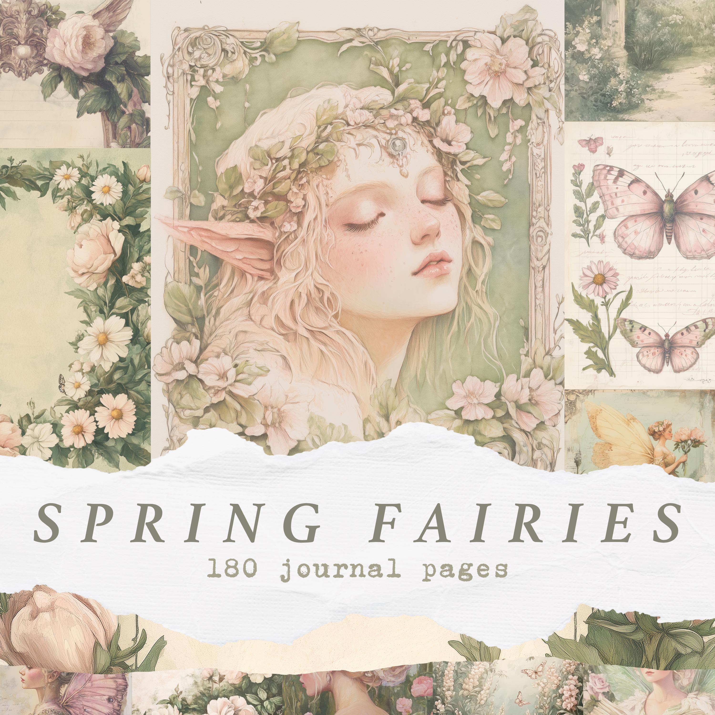 Printable Fairy Junk Journal Pages, Vintage Spring Floral Collage Paper, Woodland Fantasy Backgrounds, Shabby Chic Butterfly Scrapbooking