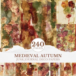 Medieval Autumn Decoupage Paper, Junk Journal Grunge Collage Sheet, Digital Scrapbooking Paper, Fall Scrapbook Background Bundle Printable