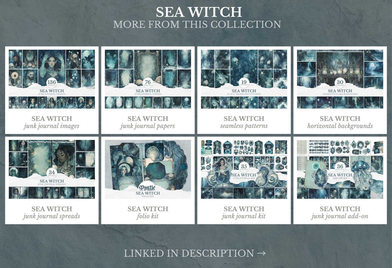 Sea Witch Junk Journal Spreads, Double Page Mermaid Layouts, Ocean ...